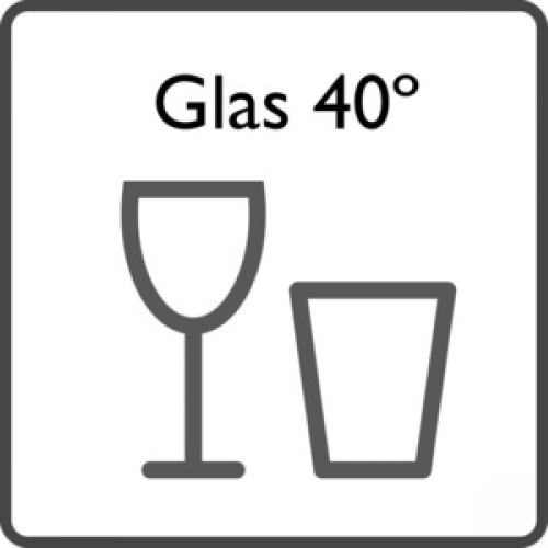 <b>Glas 40Â°</b><br><br>Spezielles GlÃ¤serprogramm. Sanftes SpÃ¼len bei niedrigen Temperaturen, optimaler KlarspÃ¼ltemperatur und verlÃ¤ngerter Trocknungsphase.